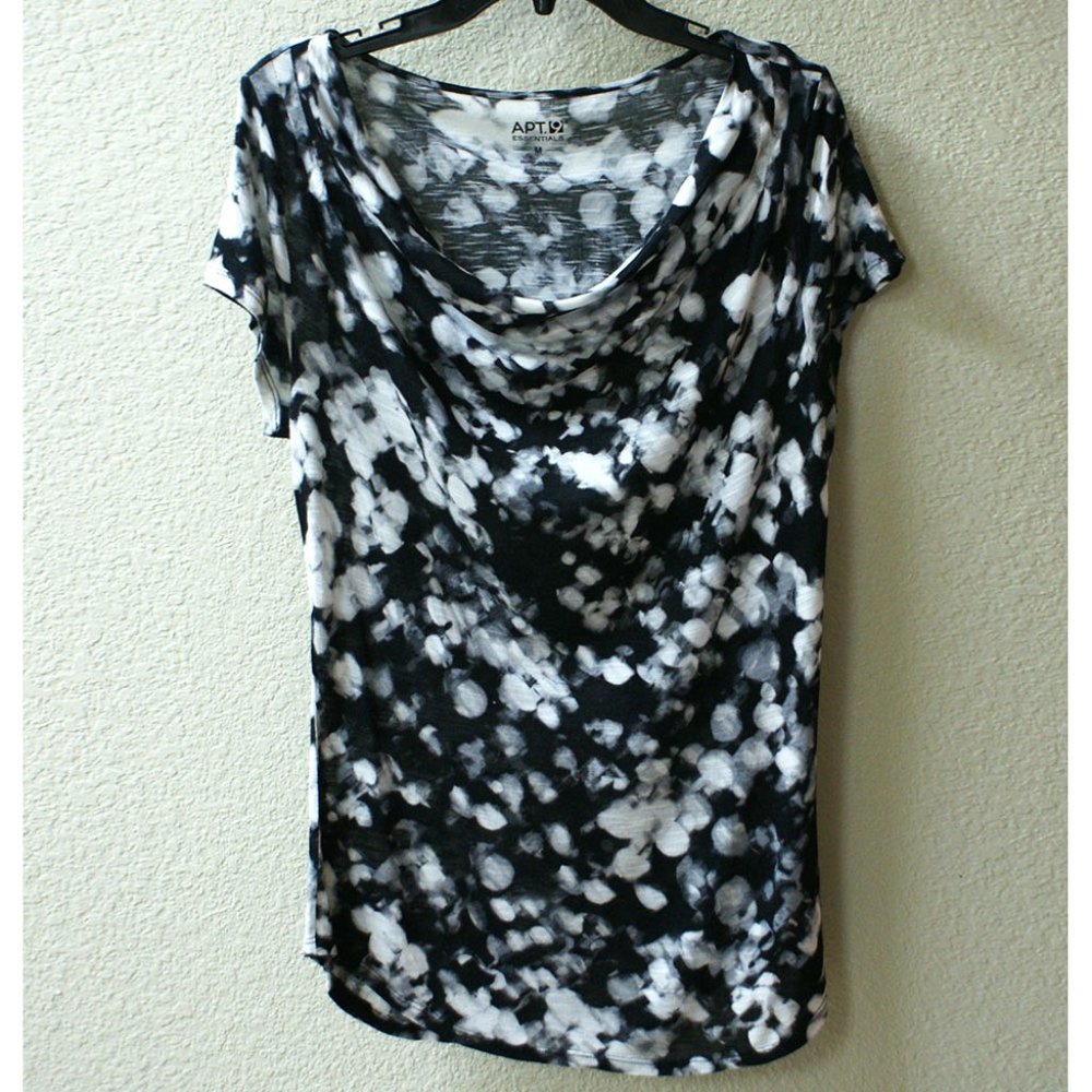 Apt. 9 - Black and white, drape neck blouse